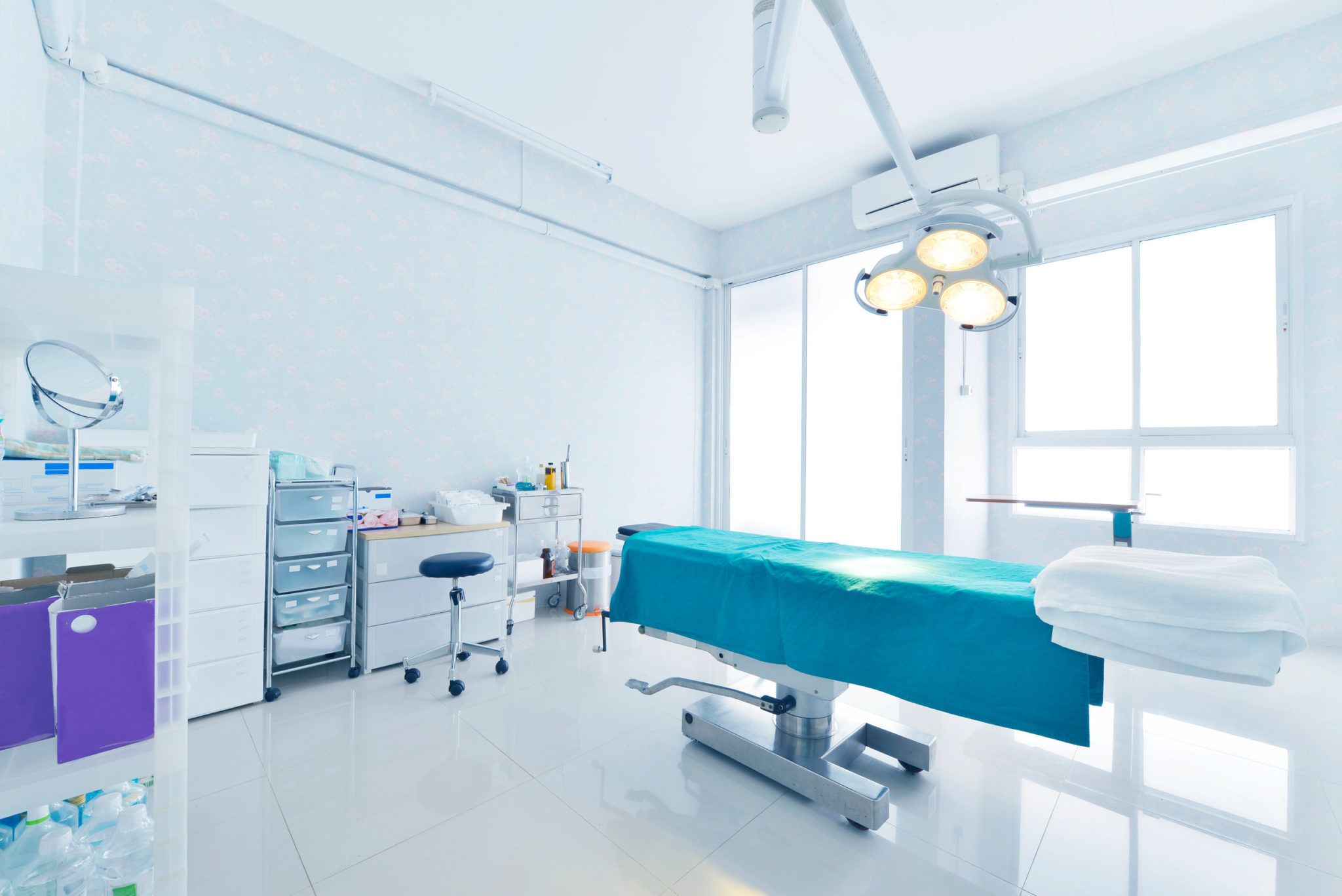 Interior view of the operating room in blue tone
